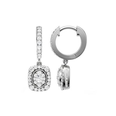 Diamond 5/8ctw. Oval Cluster Halo Stud Earrings in 10k White Gold